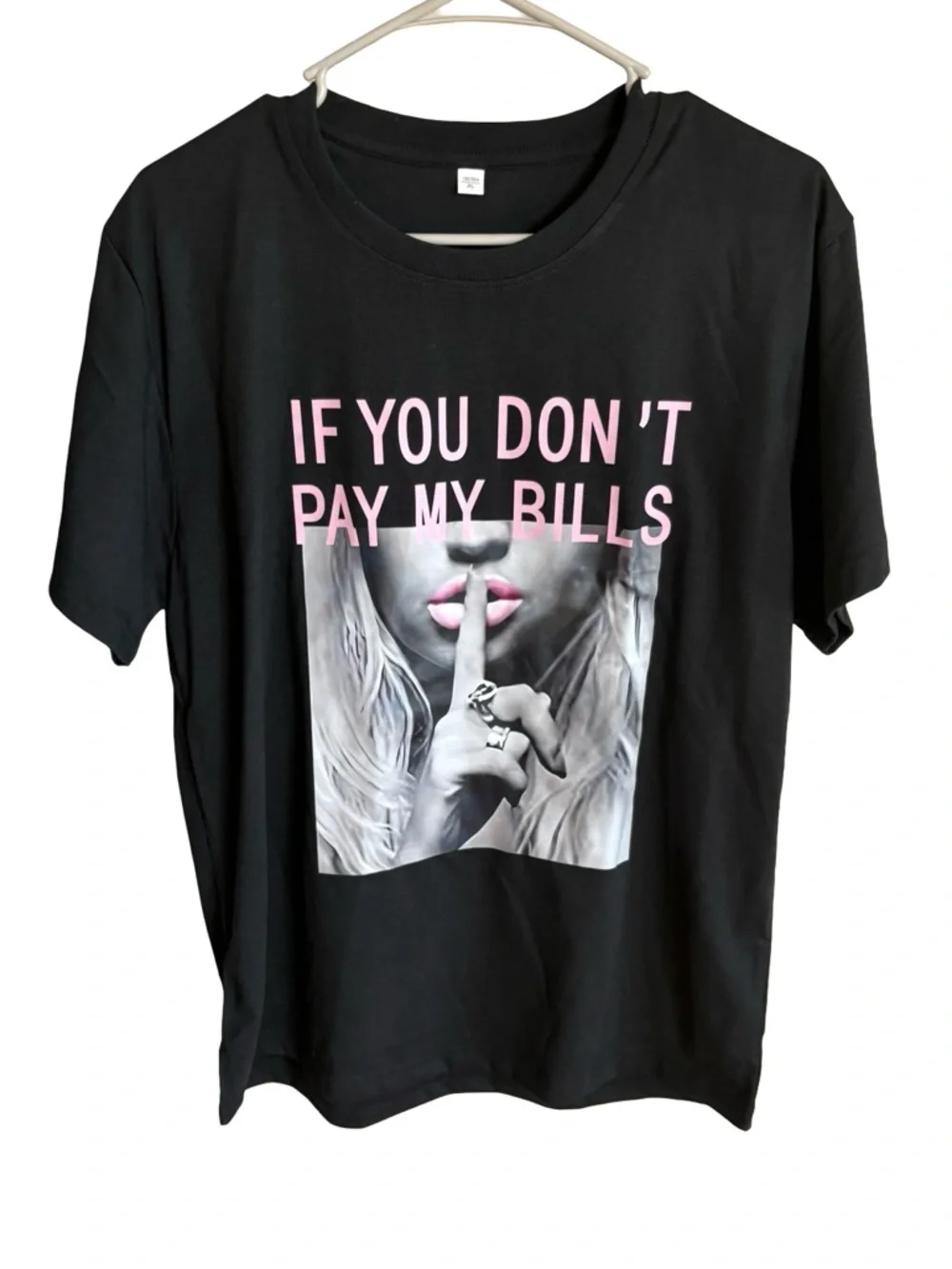 Black Graphic Tee with Pink Text - Women's Top - Picture 1 of 3